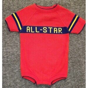 All-Star 18 Month A Little Angel Knit Sweater One Piece Red Blue Vintage